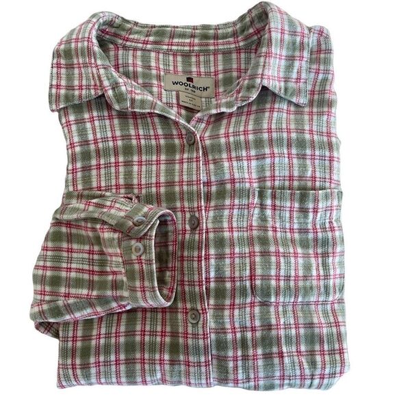 Woolrich Womens Size Medium Flannel Shirt Pink & Green Plaid w/Pockets - Picture 5 of 9